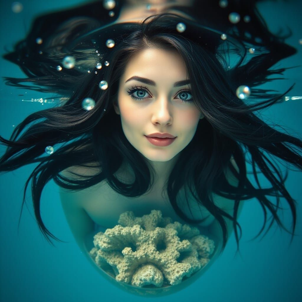 Underwater Mirrored Dome Reflecting a Woman