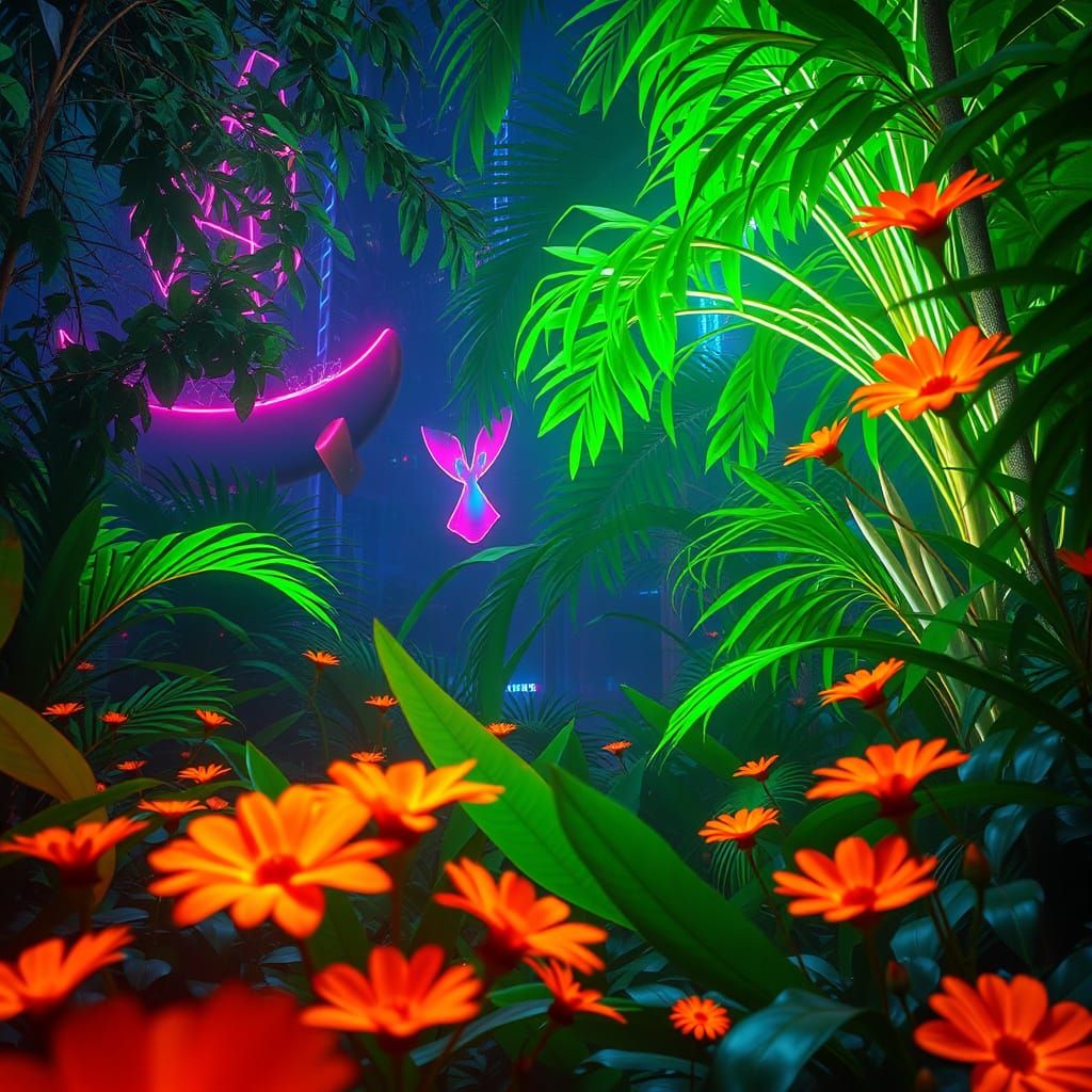 Neon-Lit Jungle with Glowing Flora