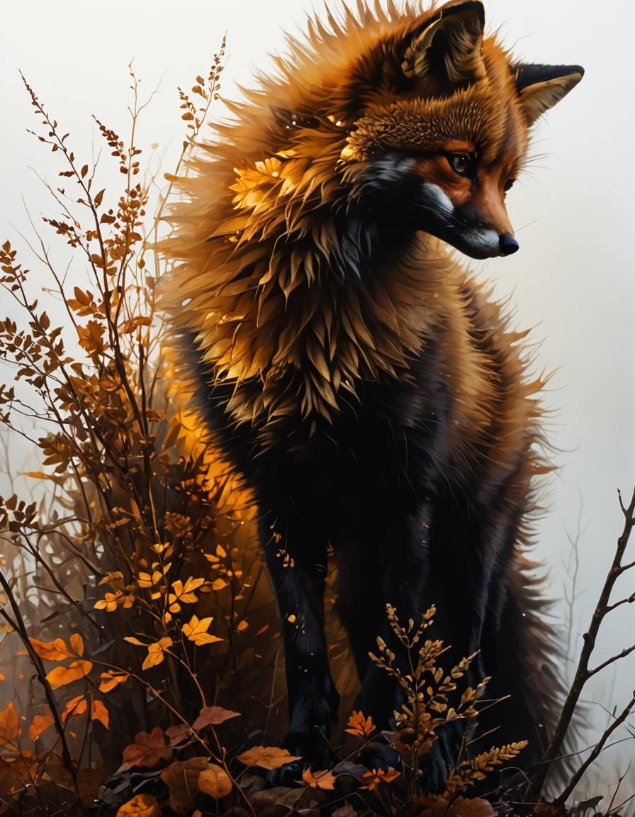 Autumn Fox Double Exposure: Disney Animation Style