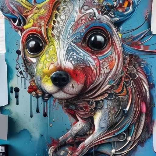 Detailed Dog Portrait in Ink Flow Style