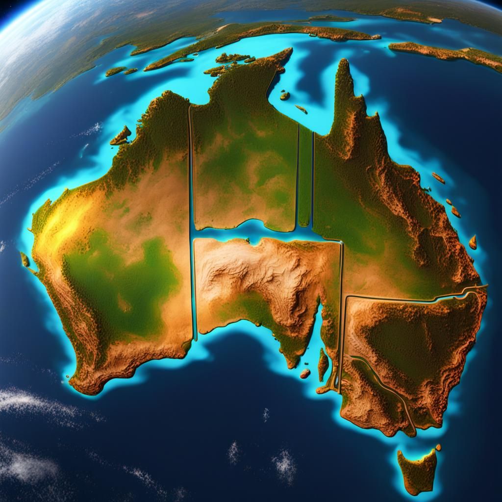 Australia From Space in 3D Game Style