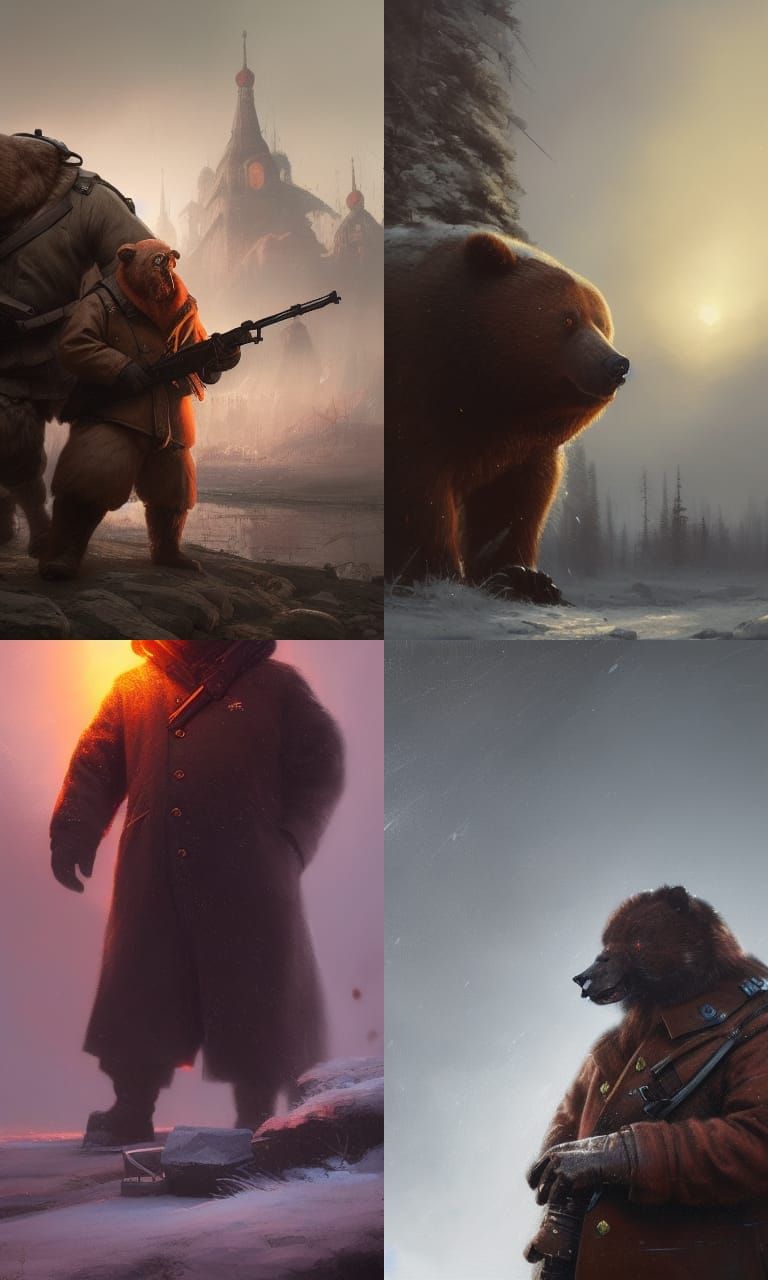 Bear Soviet Soldier in Dark Fantasy Style