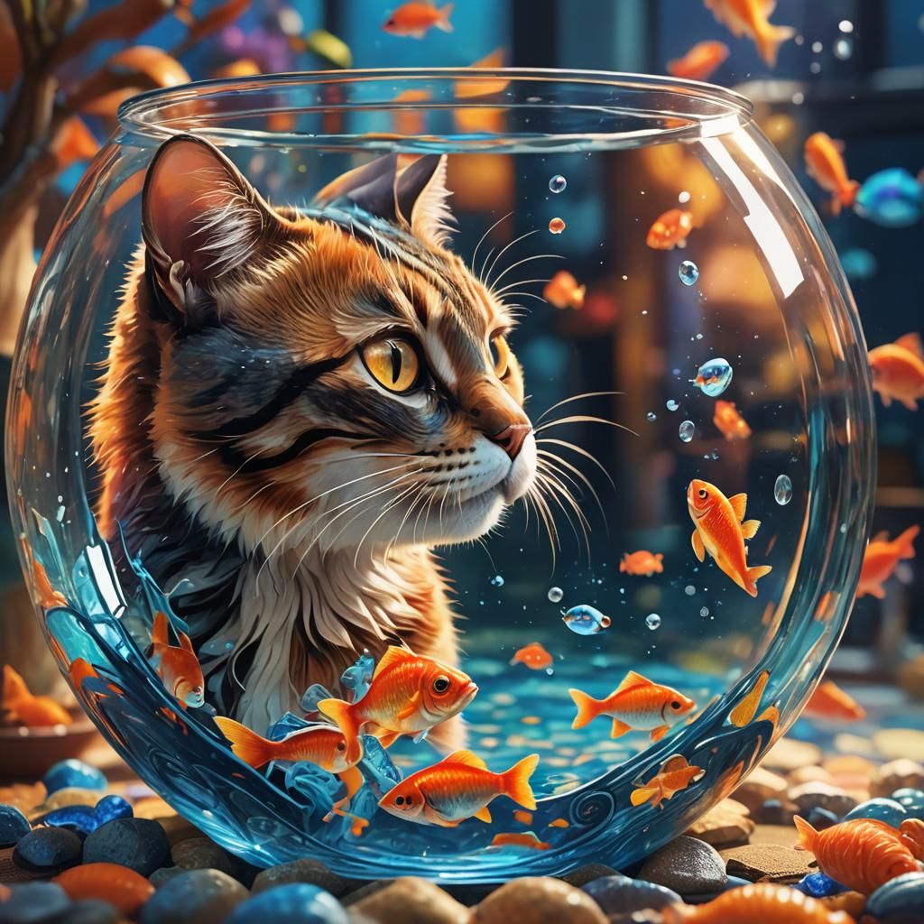 Cat Gazing into Fishbowl: Fantasy Concept Art