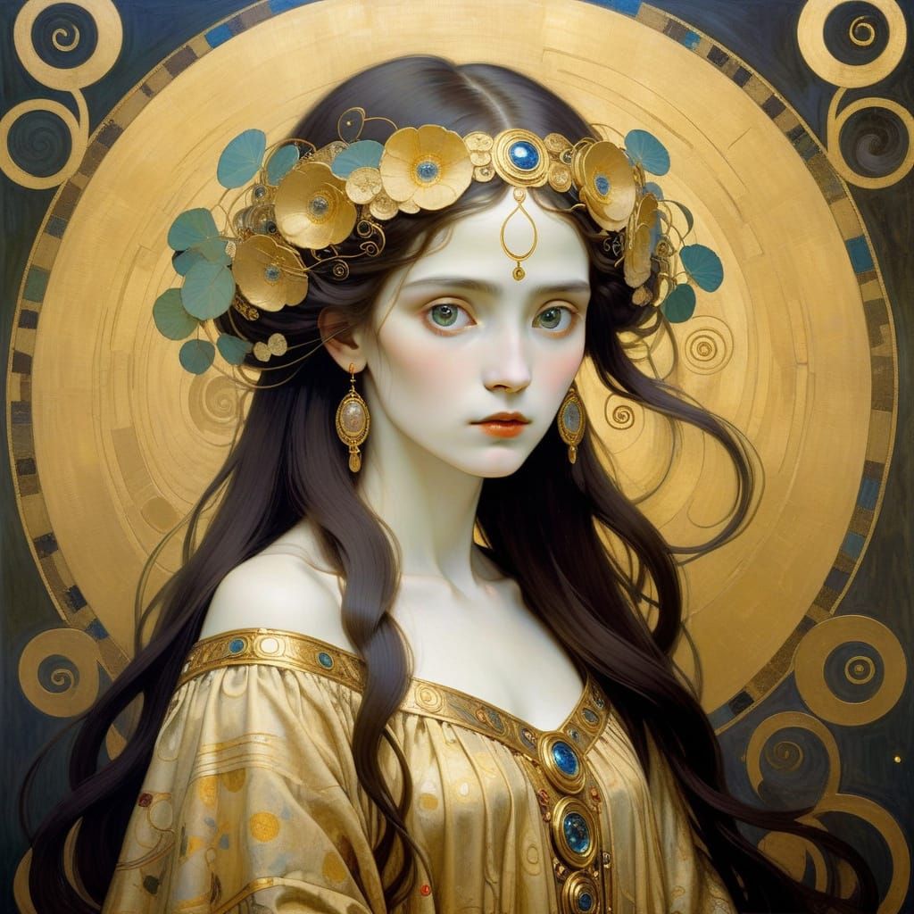 Mystical Feminine Portrait in Klimt's Golden Style