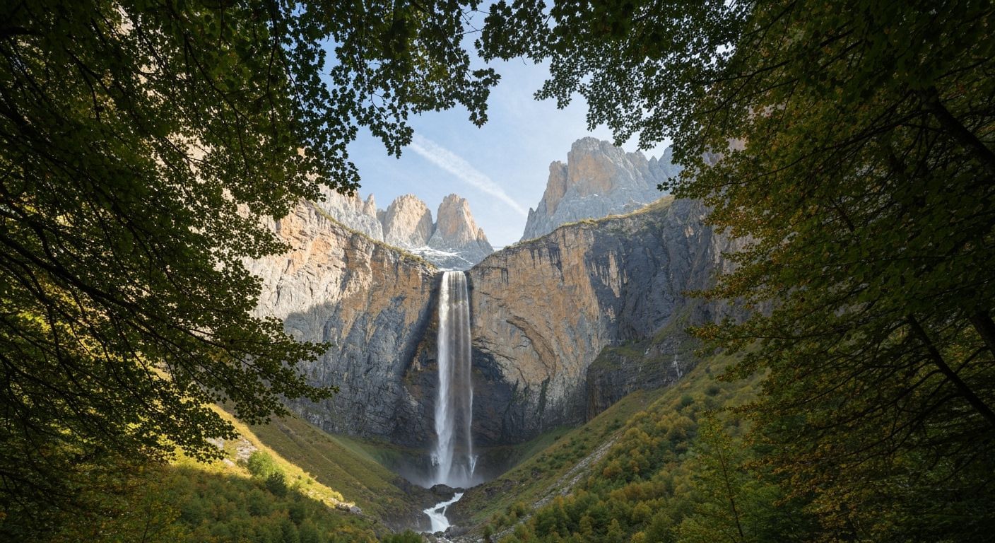 Gavarnie Cirque Waterfall in Autumn Splendor