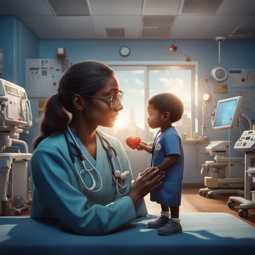 Pediatrician Examines Child's Heart: Detailed Matte Painting