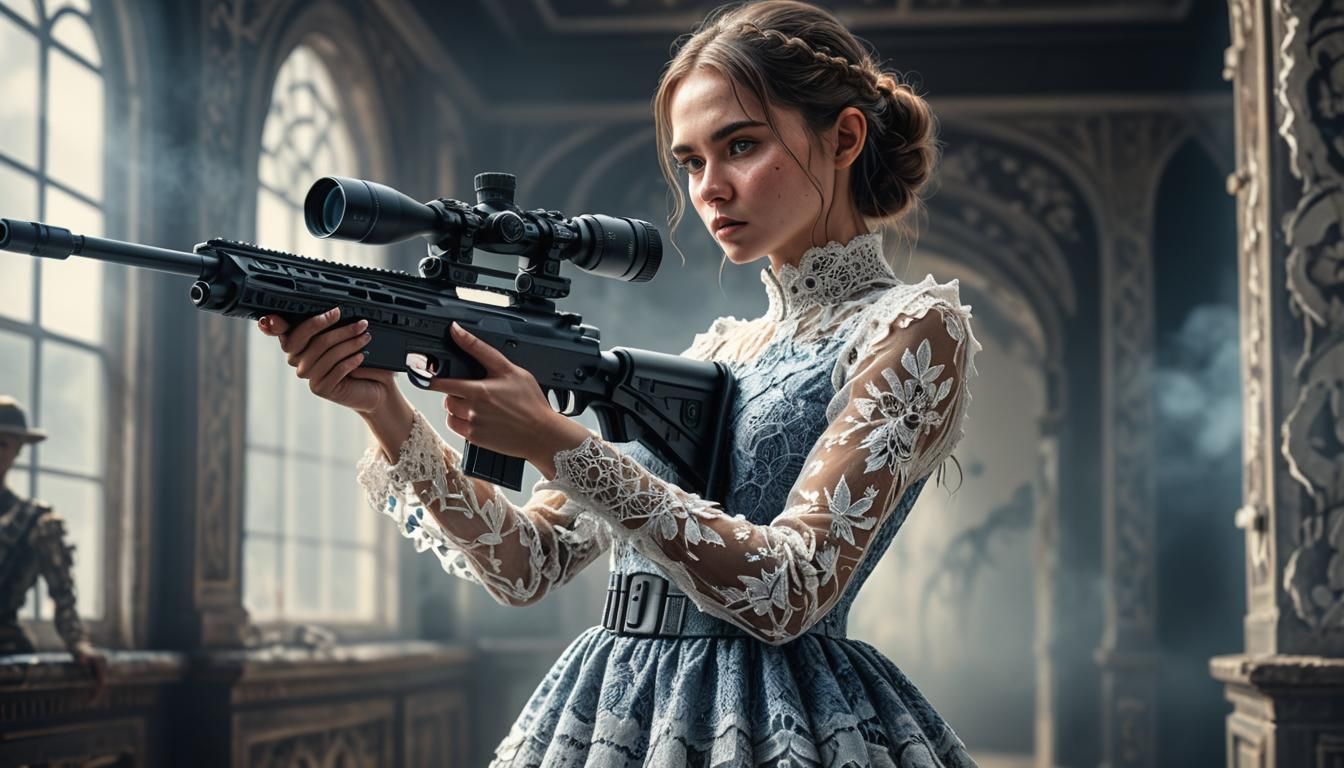Woman with Sniper Rifle in Hyper-Realistic Style