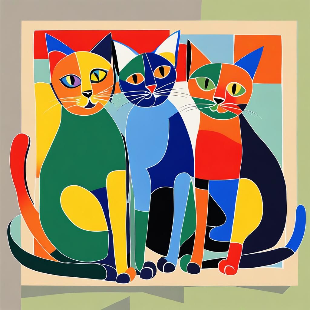 Abstract Cubist Cats in Henri Matisse Style