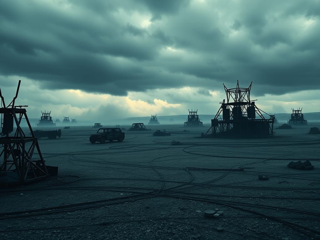 Barren Wasteland Under Turbulent Skies