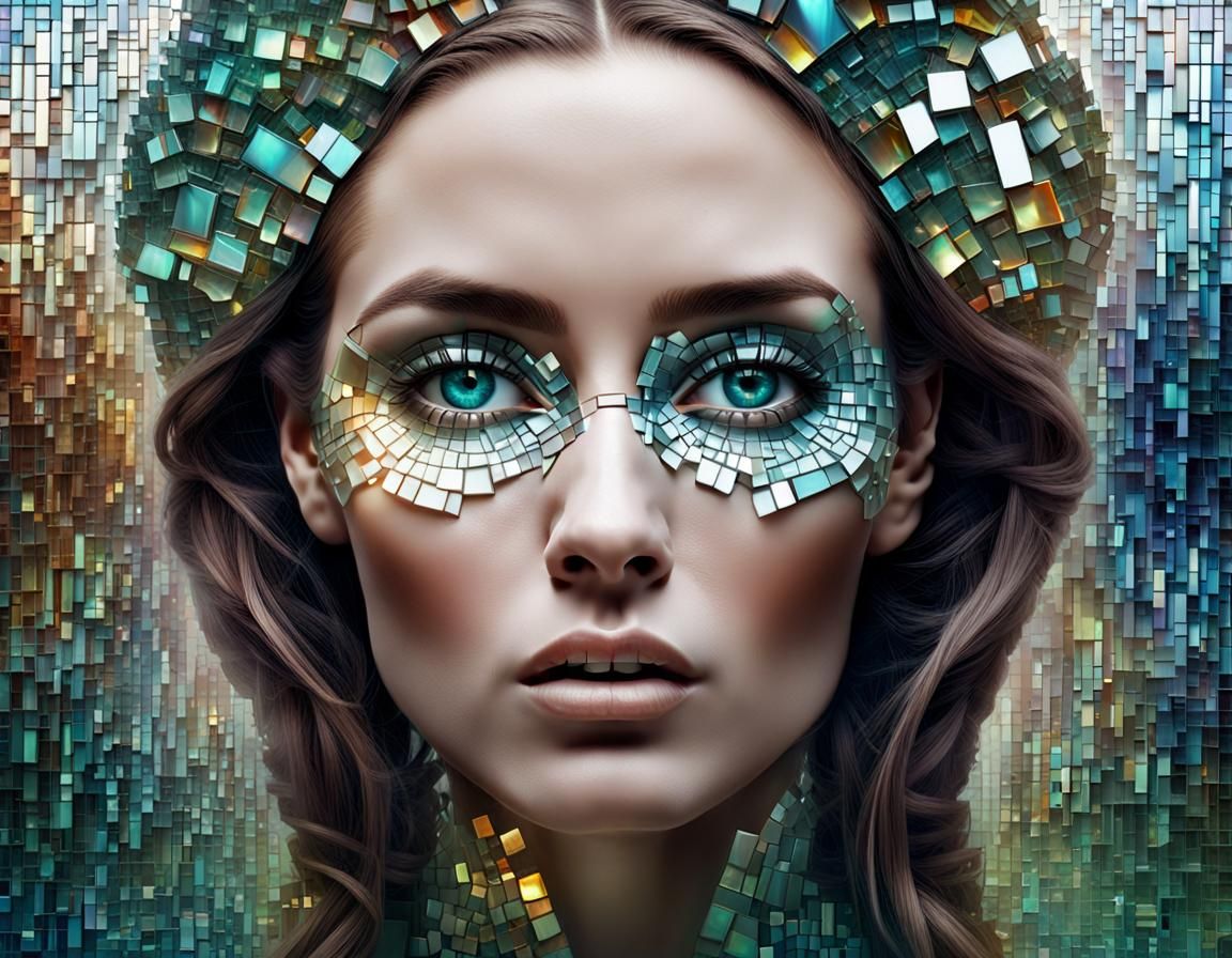 Iridescent Mosaic Portrait of a Beautiful Woman