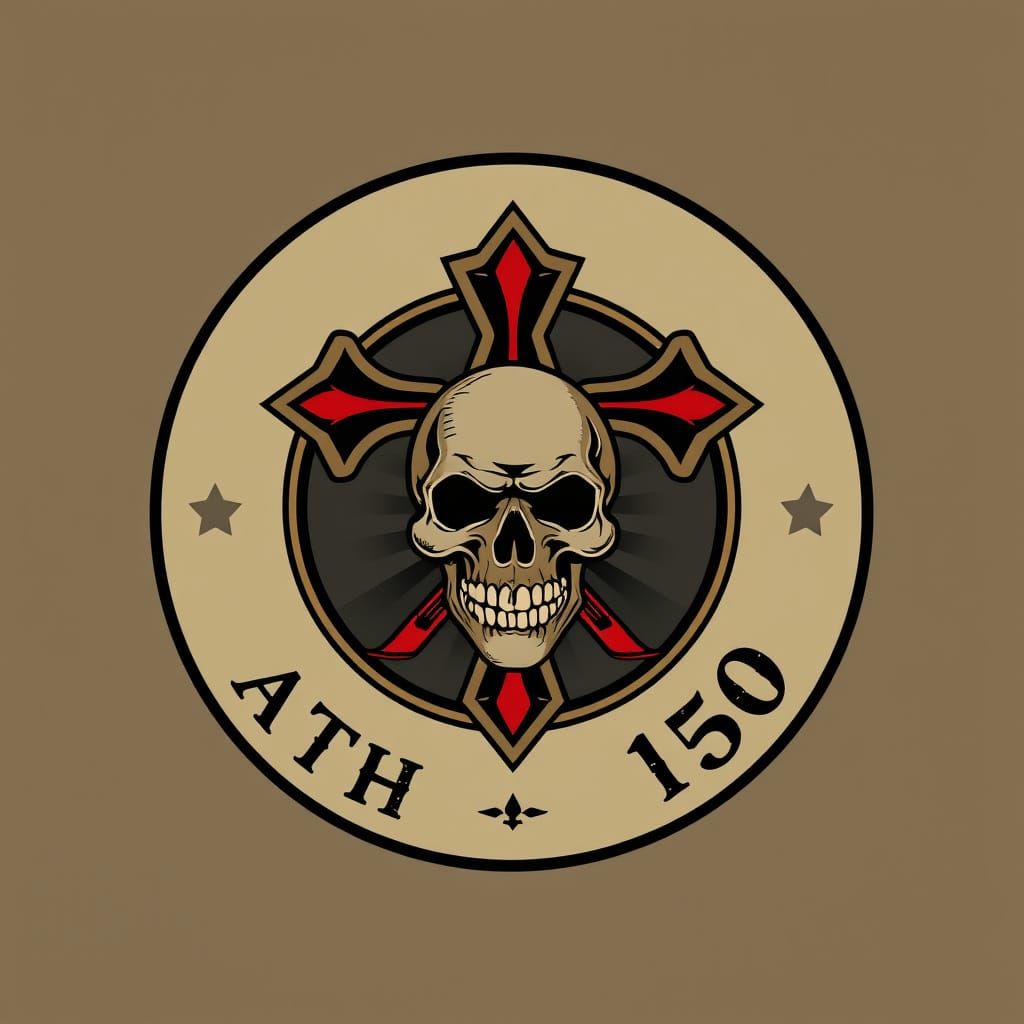 Orthodox Cross and Skull Emblem in Tattoo Art Style