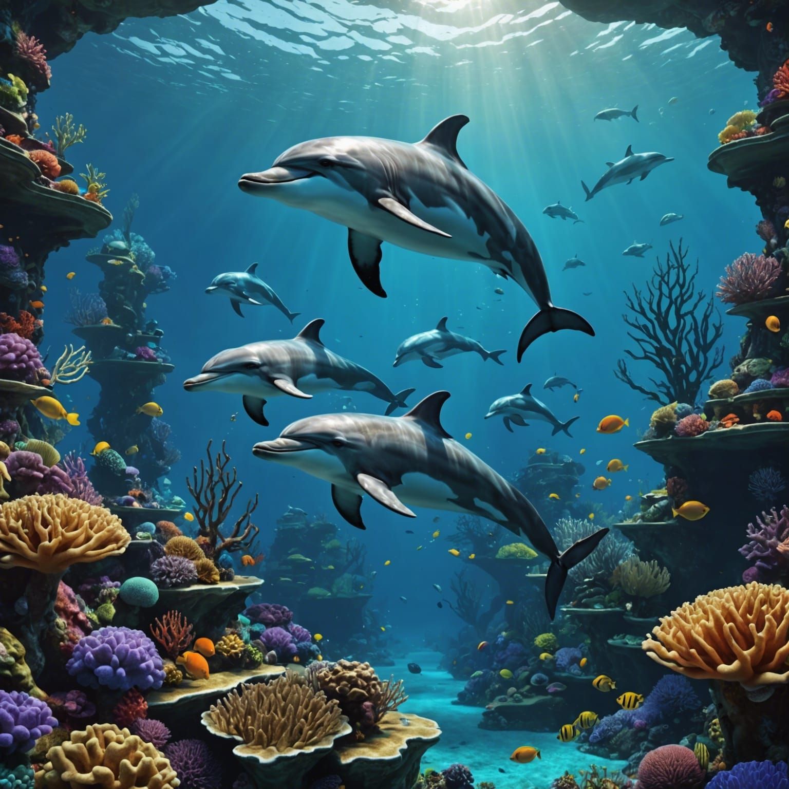 Underwater Dolphin Communication: A Detailed Matte Painting