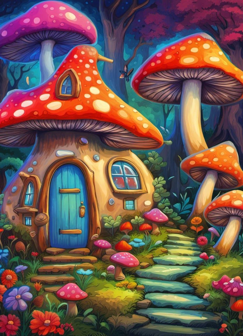 Colorful Mushroom House: A Whimsical Fantasy