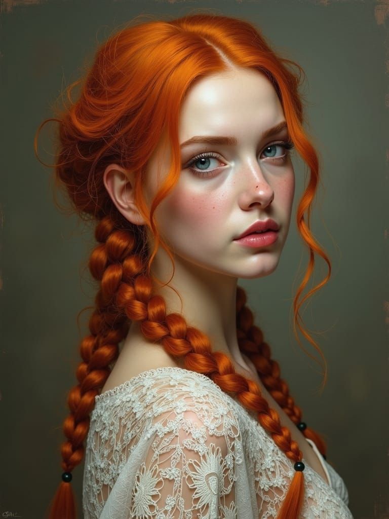 Ginger-Haired Woman Portrait in Fantasy Art Style