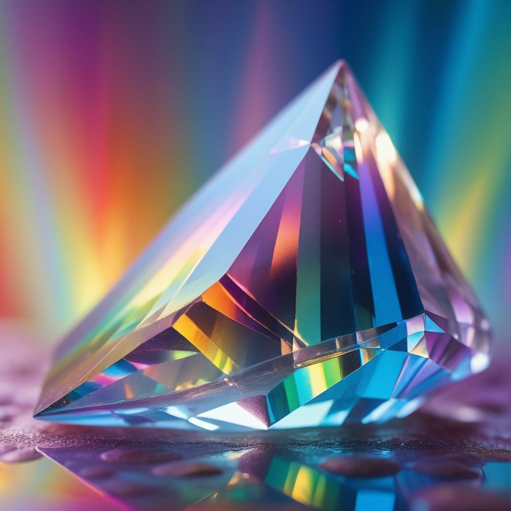 A crystal reflecting a prism of rainbow light splitting thro...