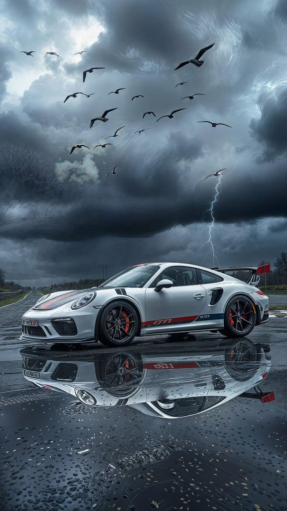 Sleek Modern Sports Car on a Rainy Day