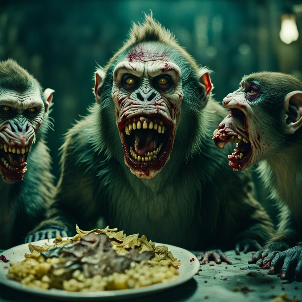 Zombie Monkey Clown Toddlers Feast in Cinematic Style