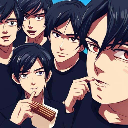 East Asian Anime Boys Eating KitKats