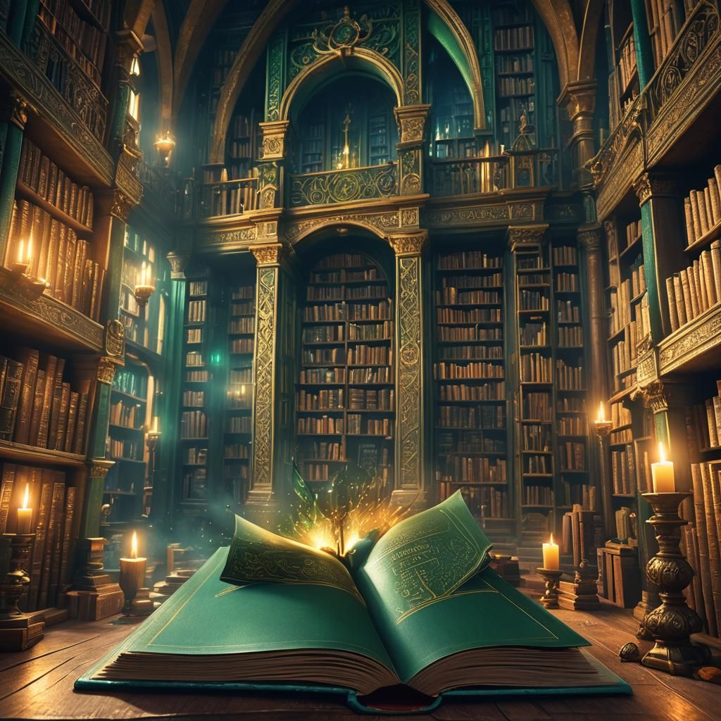 Mystical Library Books in Emerald and Sapphire