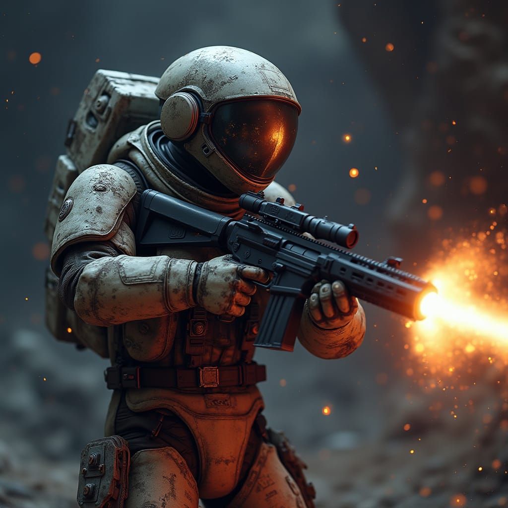 Astronaut in Space Battling Aliens with Line Gun