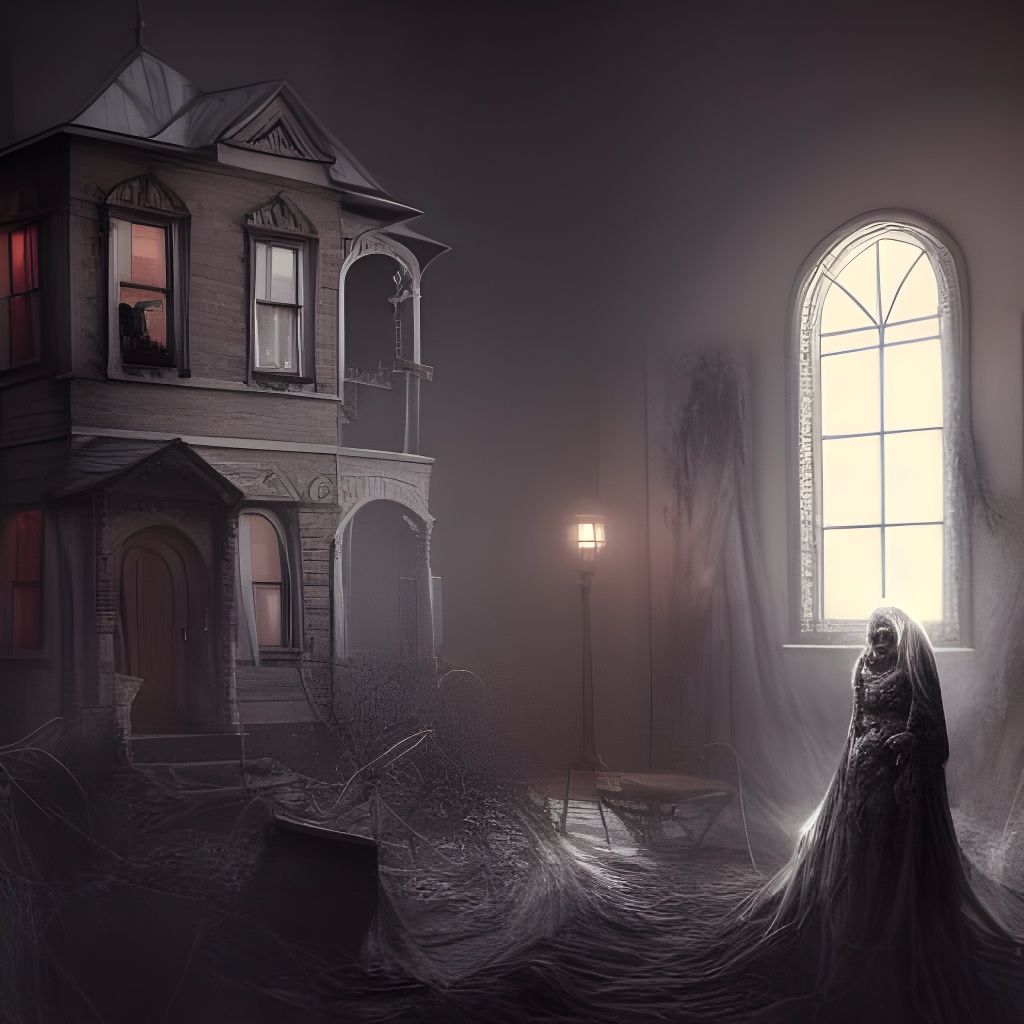 Creepy Ghost House Illustration in Vibrant Color