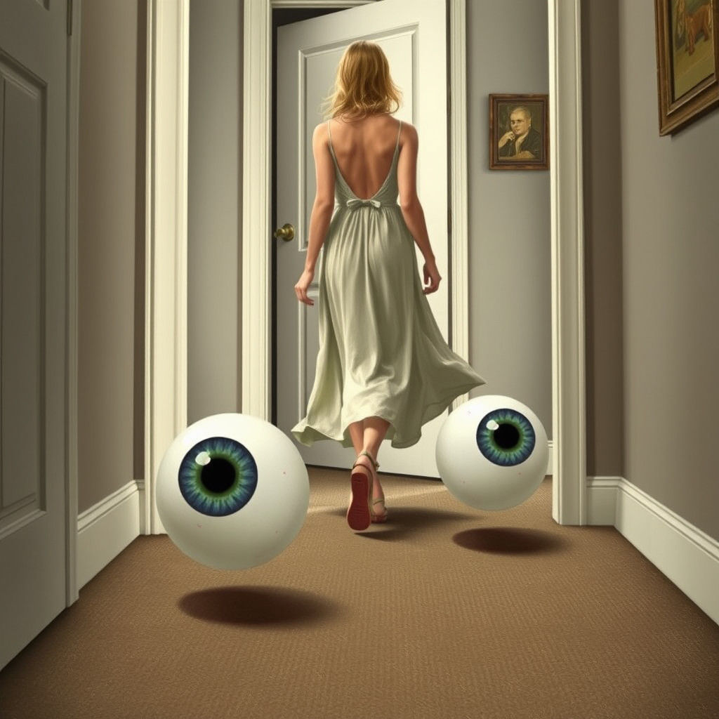 Woman Unaware of Mischievous Eyeballs, Surreal Art