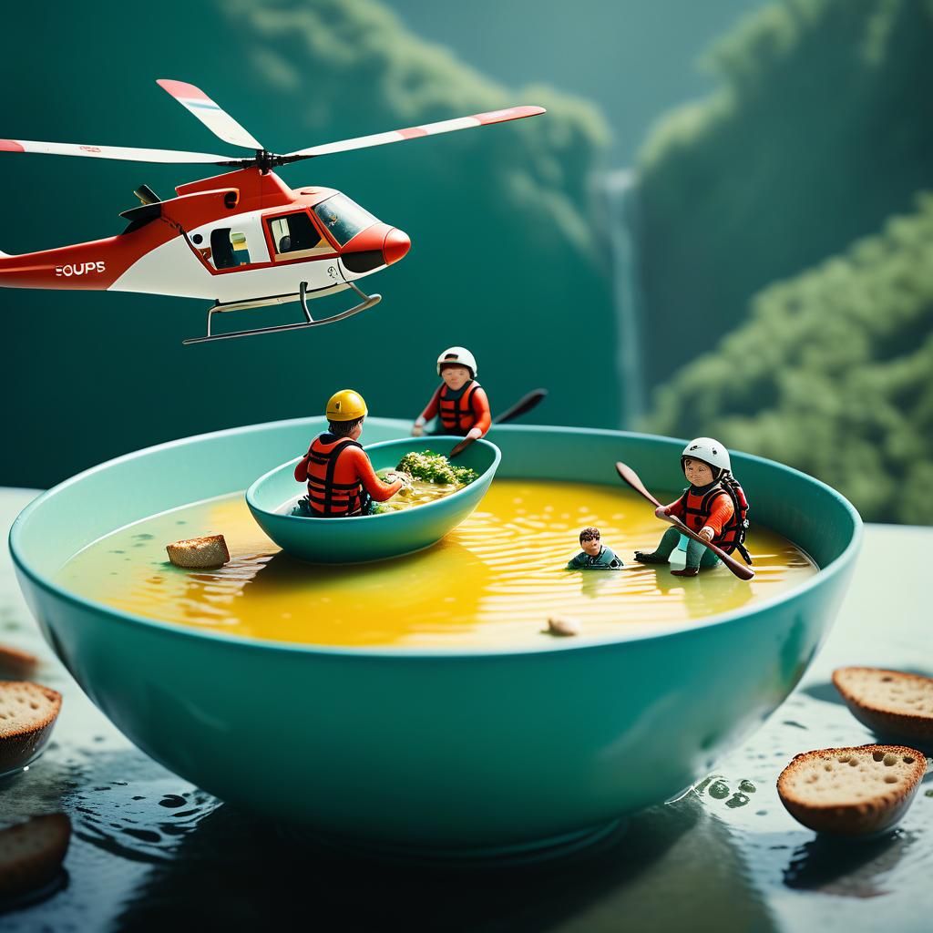 Miniature Canoe Rescue in a Soup Bowl