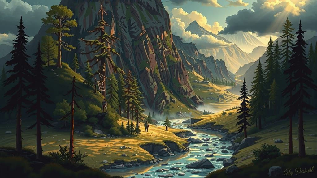 Earth Tone Vector Landscape with Hills and Trails