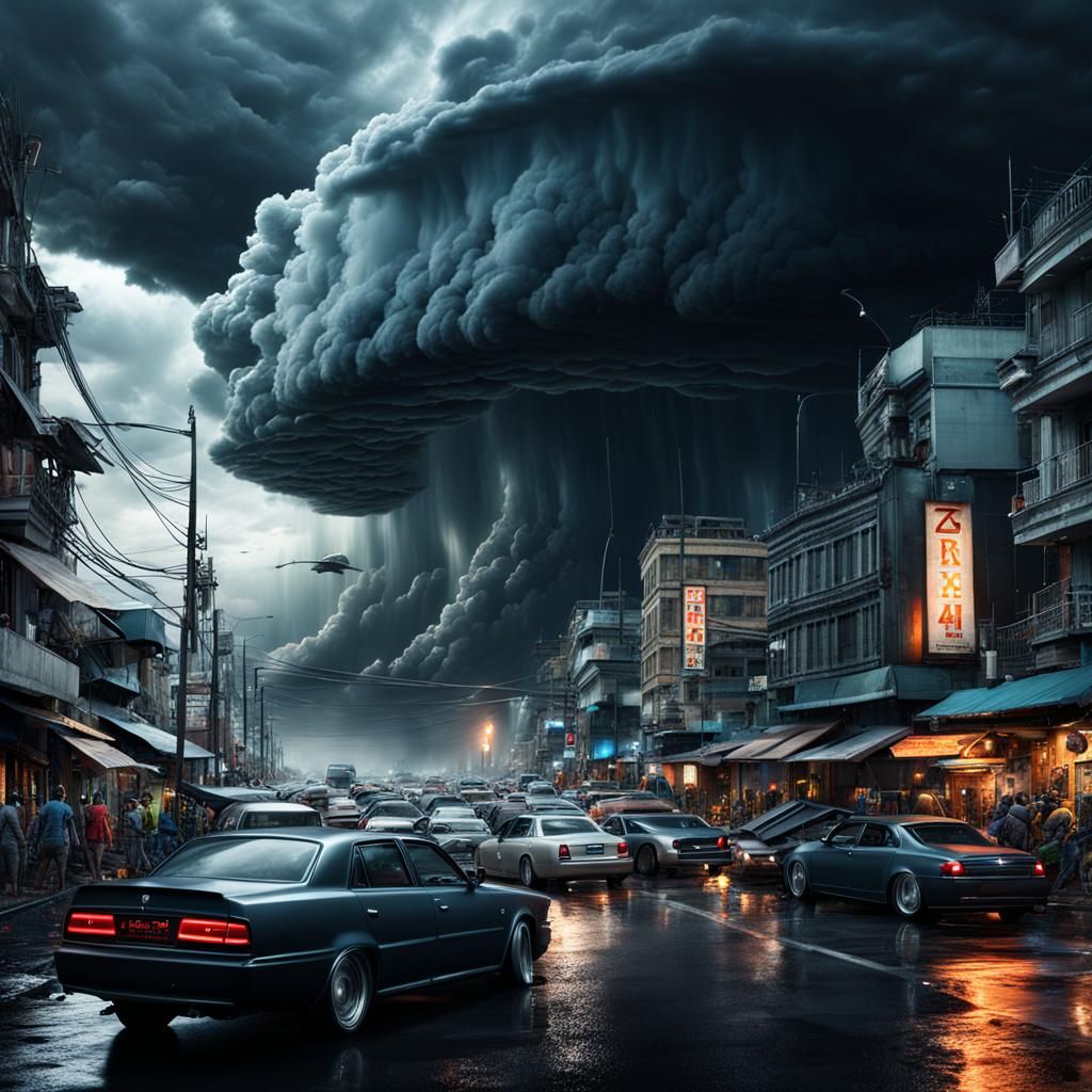 Tsunami and Thunderstorm Devastate City Streets