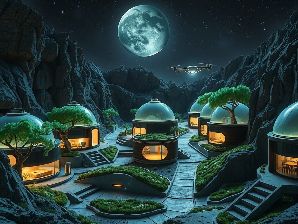 Lunar Oasis in Tranquil Crater Habitat