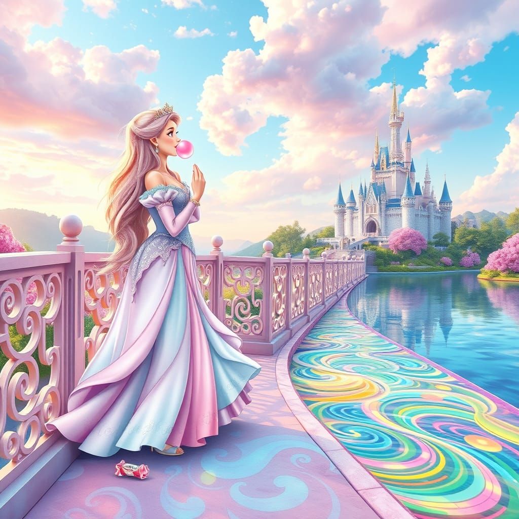 Pastel Disney Princess in Whimsical Wonderland