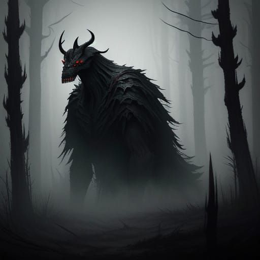 Dark Horned Figure Emerges from Shadows in Haunting Forest S...