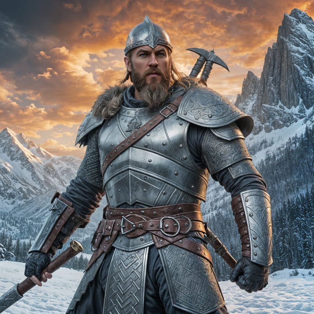Epic Viking Templar Warrior in Winter Landscape