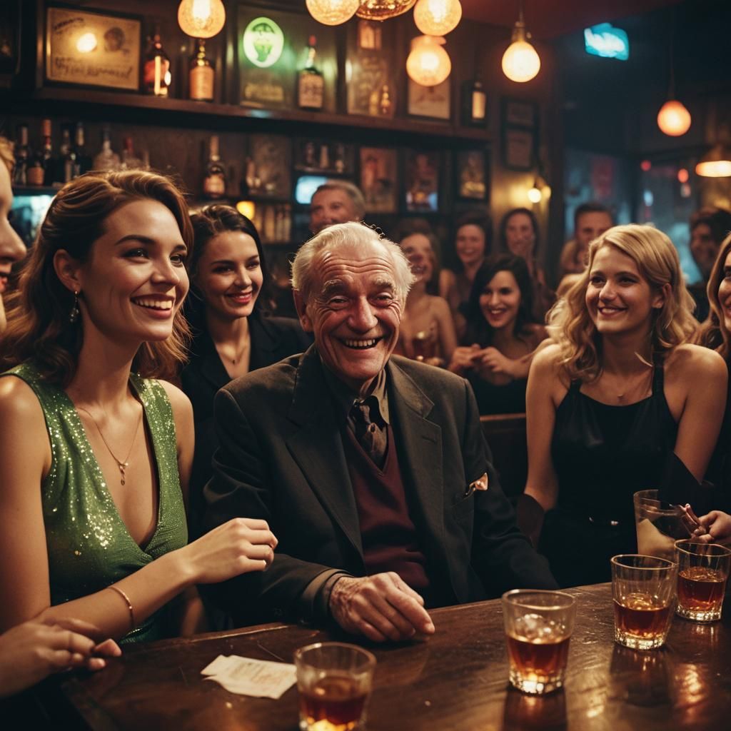 Grinning Man in Bar: Film Noir Inspired Still