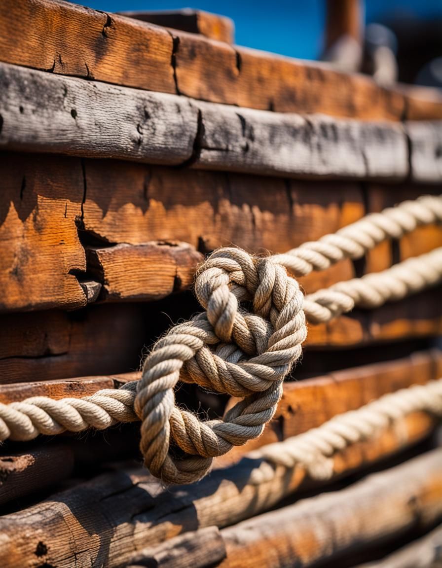 Macro Photograph of Aged Ship Timber and Rope