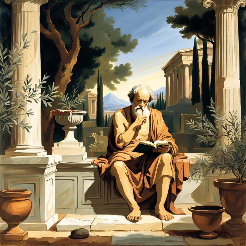 Socrates Study in Tranquil Greek Courtyard