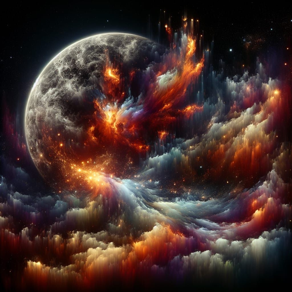 Planet Eruption in Deep Space: Holographic Oil Painting