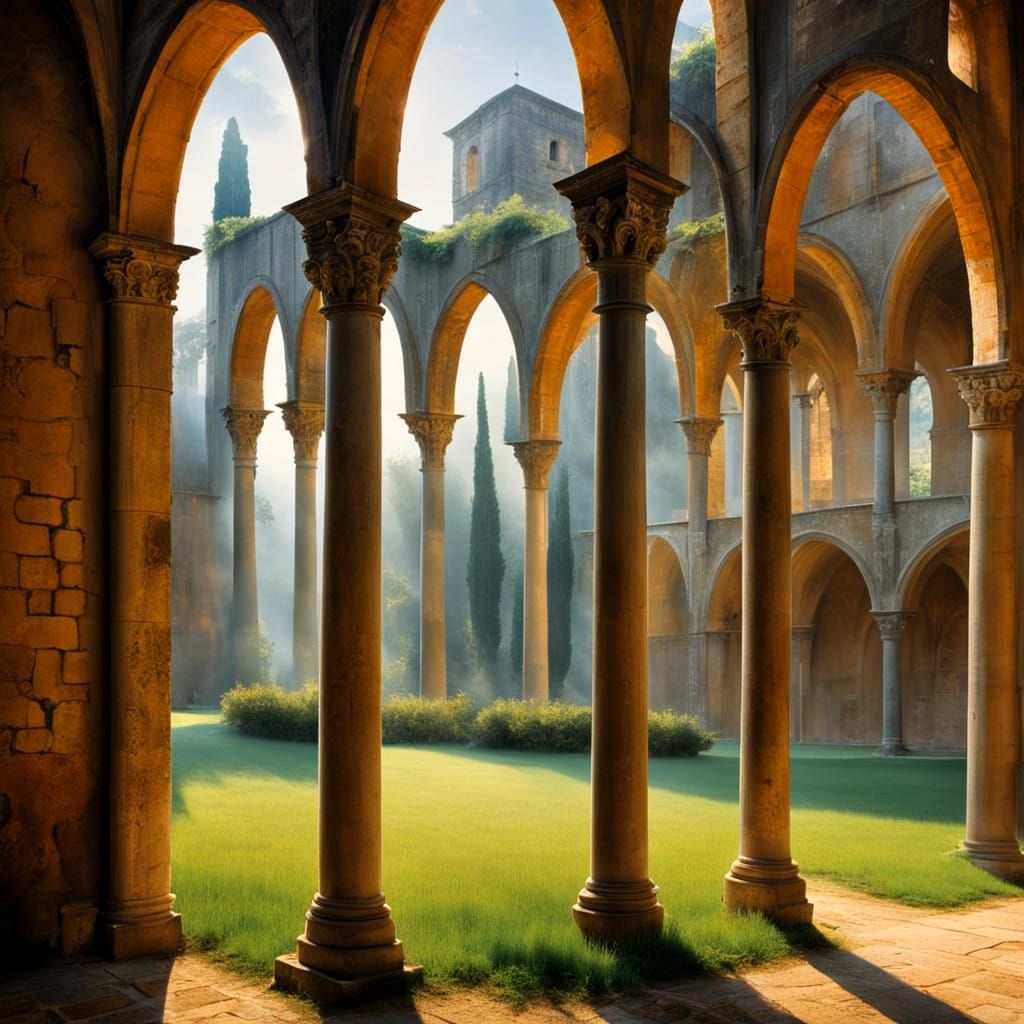 Eclectic Masterpiece: Morning Scene at Sant'Antimo Abbey