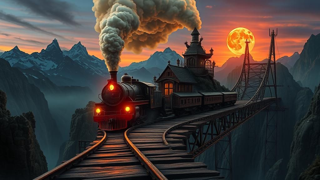 Demonic Train in Surreal Dreamscape