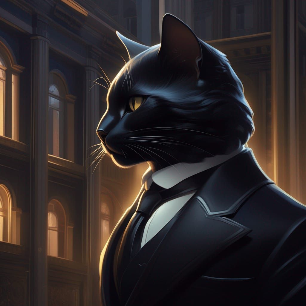 Anthropomorphic Cat in Suit, Neoclassical Digital Art