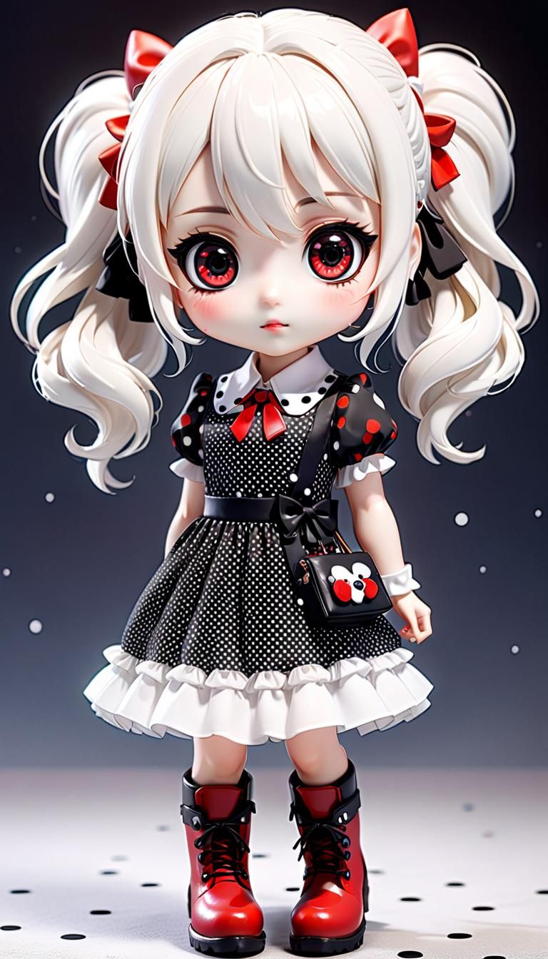Adorable Anime Chibi Girl with Polka Dot Dress