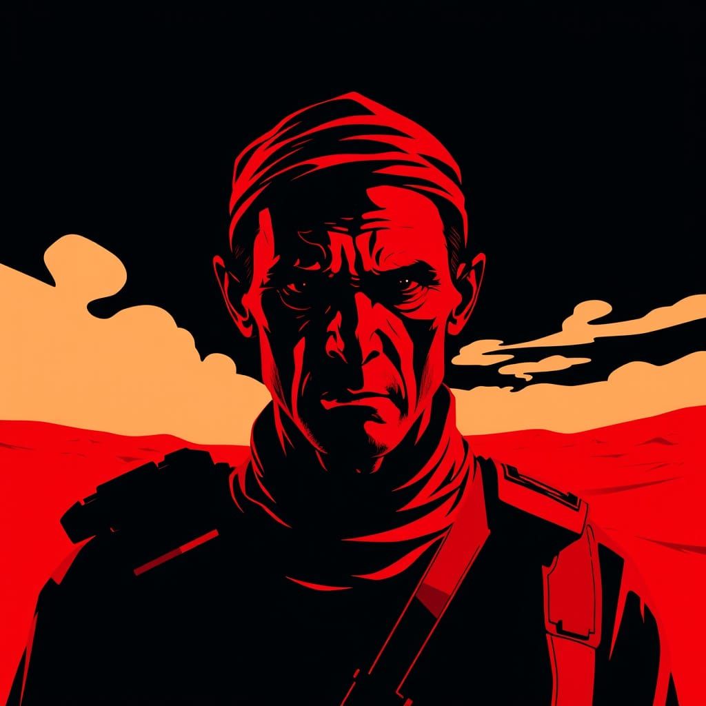 Stark Stencil Portrait of a Desert Foreign Legion Soldier in...