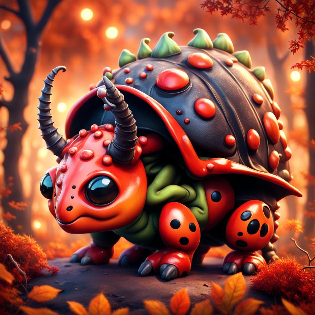 Halloween Ladybug Triceratops in Hyperdetailed Airbrush Art