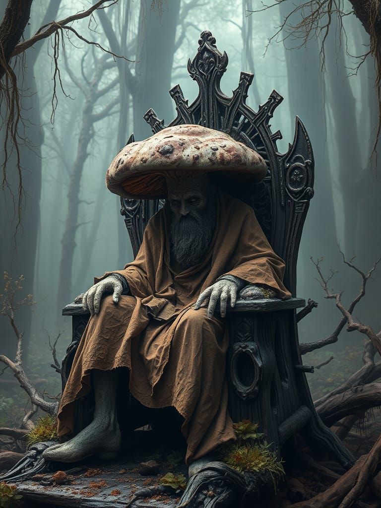 The Exalted King Mushroom Sits on Throne of Rot in Decayed F...