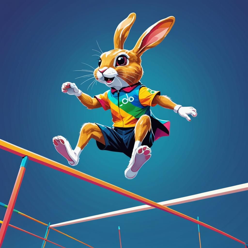 Rabbit Does Olympic High Jump in Pop Art Style