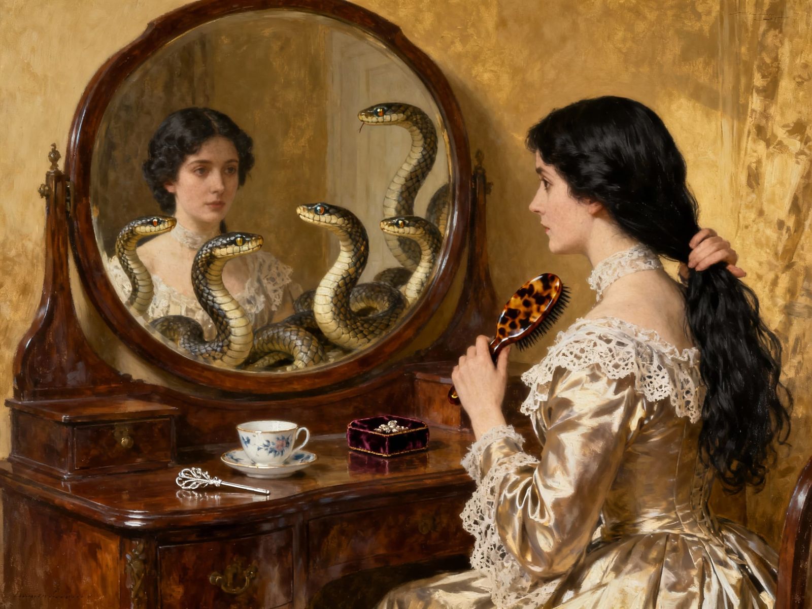 Victorian Woman Sees Snakes in Mirror, Ada Lovelace Style