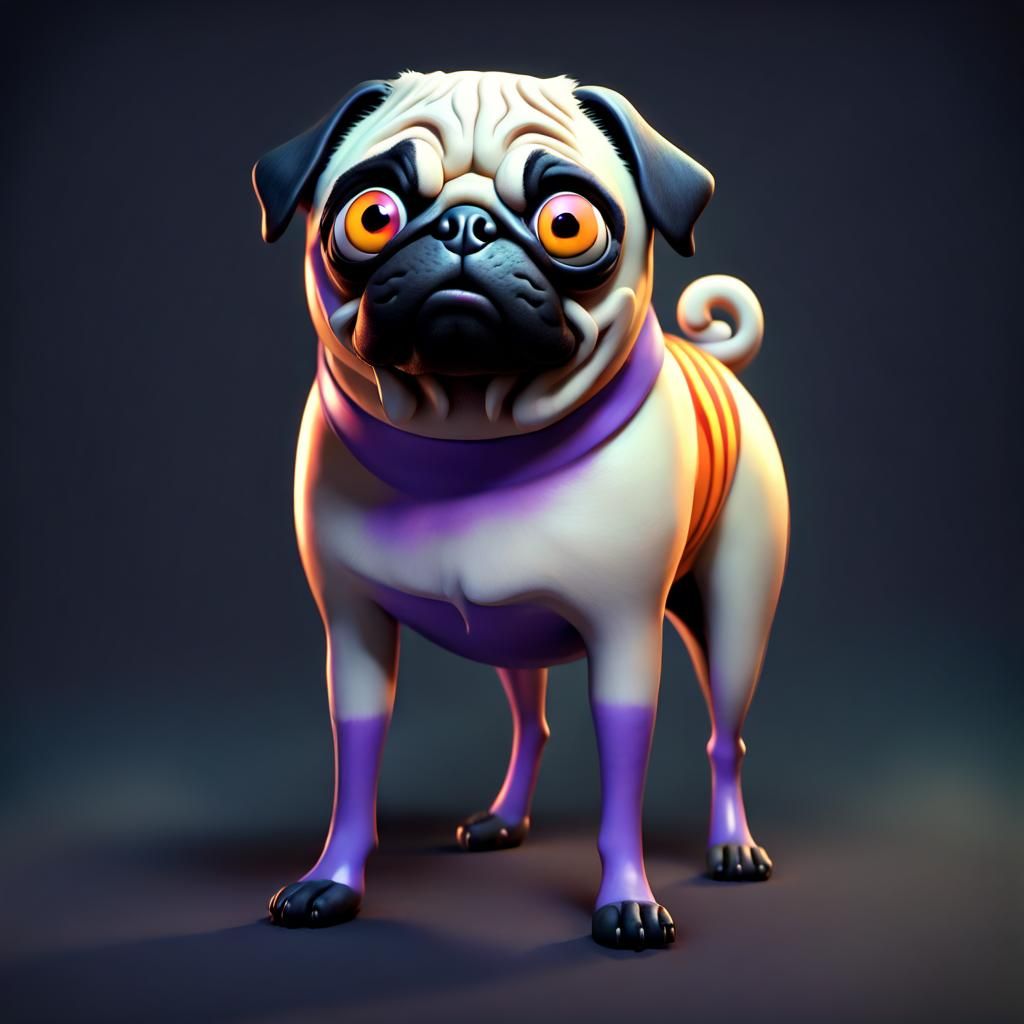 Cartoon Pug Dog by Tim Burton in 3D