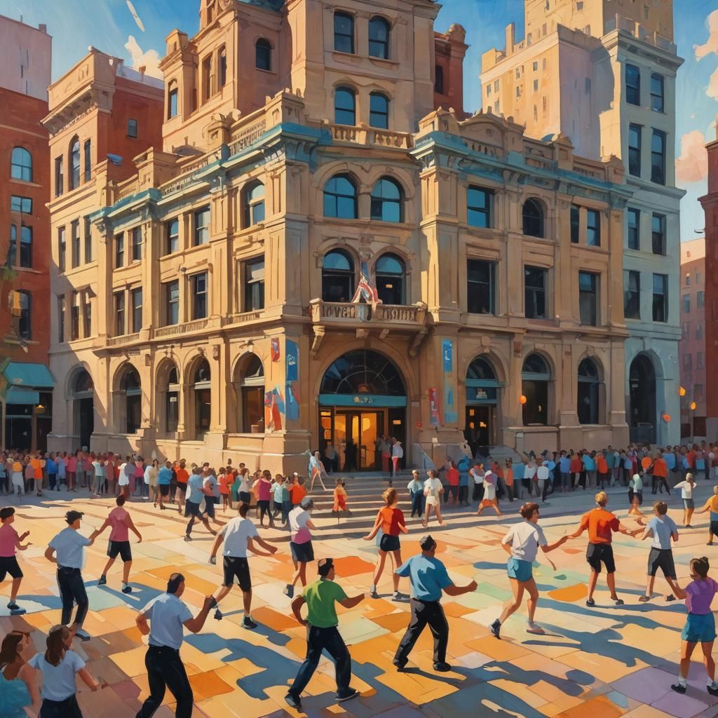 Vibrant YMCA Masterpiece in Impressionist Style