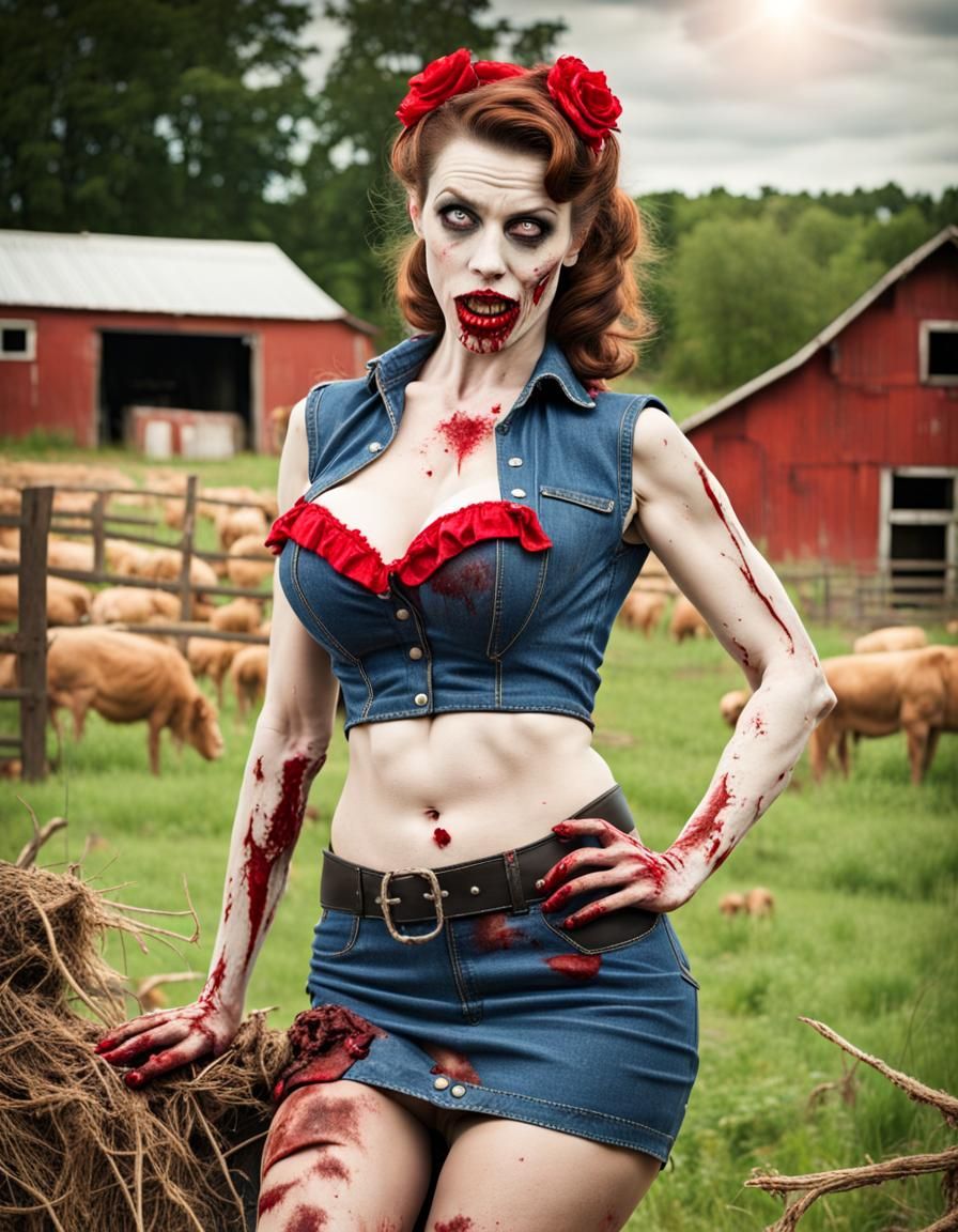Attractive Zombie Pin-Up on the Farm
