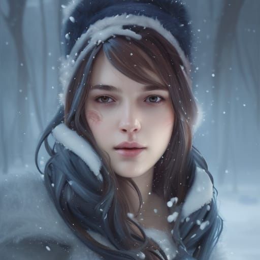 Winter Portrait in Hyperdetailed Art Nouveau Style
